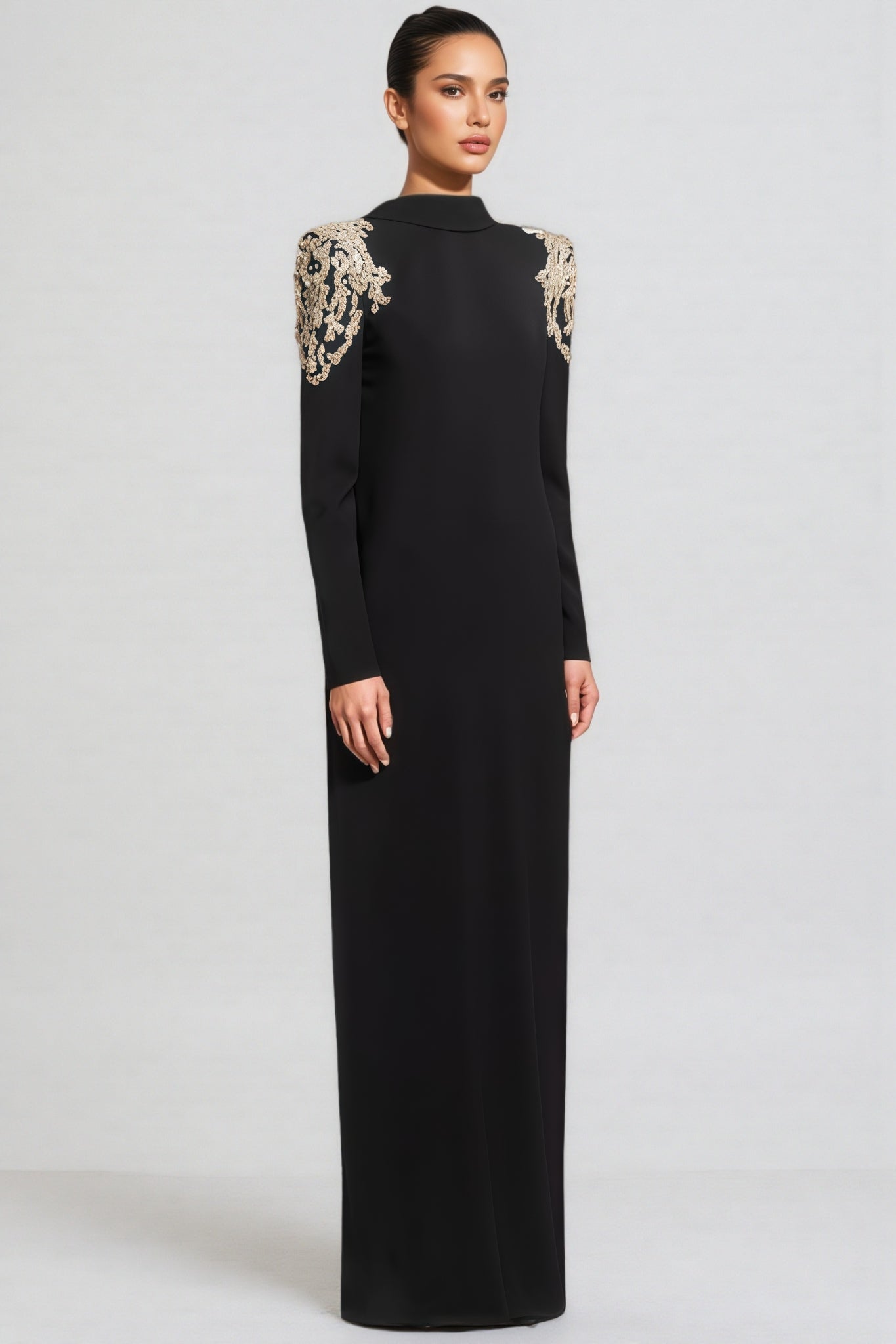 Luned Beaded Rhinestone Backless Maxi Dress