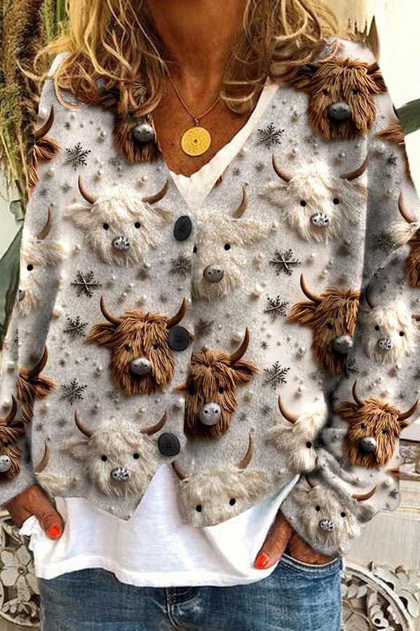 Knitted Long Sleeved Cardigan With Fun Printed Buttons