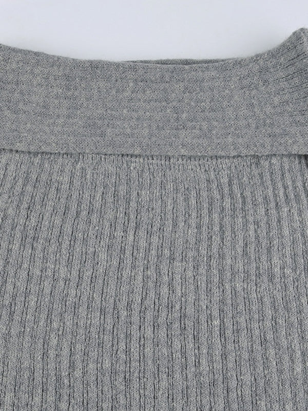Grey Turned Waist Low Rise Maxi Skirt