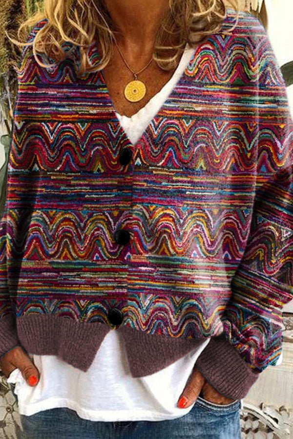 Knitted Long Sleeved Cardigan With Fun Printed Buttons
