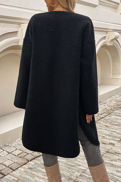 Color Cardigan Buttoned Pocket Mid-length Coat