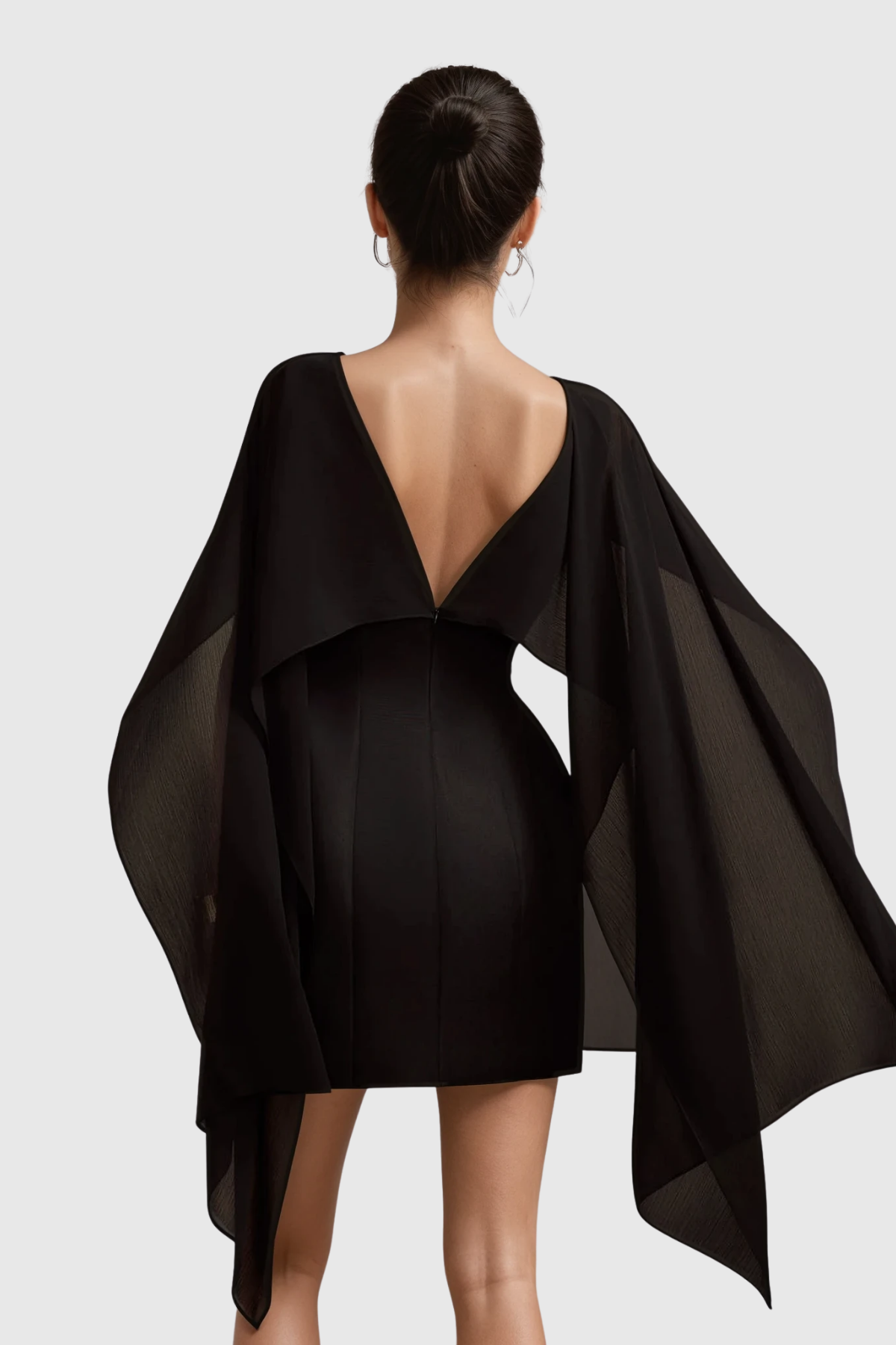Davina Shawl Flower Mini Dress in Black