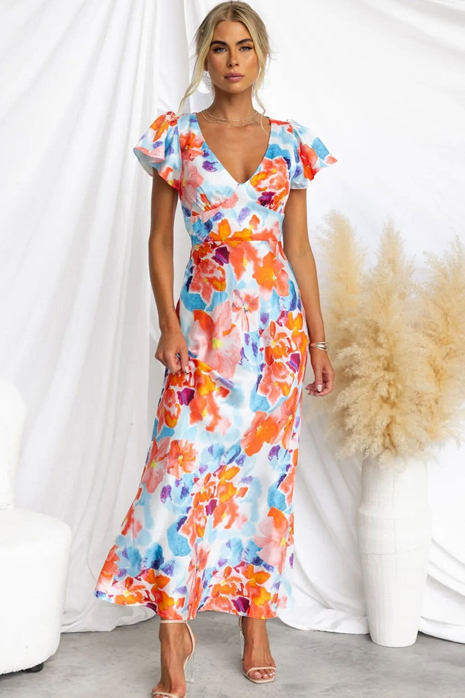 Teresa Printed V-neck Maxi Dress
