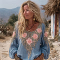 Boho Sparkling Fringe Floral Art Women's Long Sleeve Shirt elevenforest