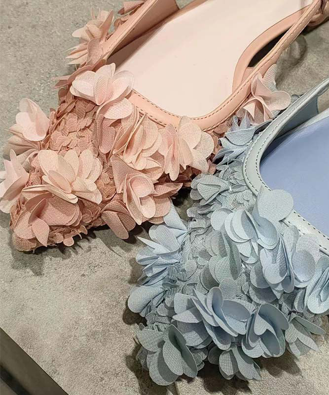 Light Green Satins Flowe Buckle Strap Flat Sandals