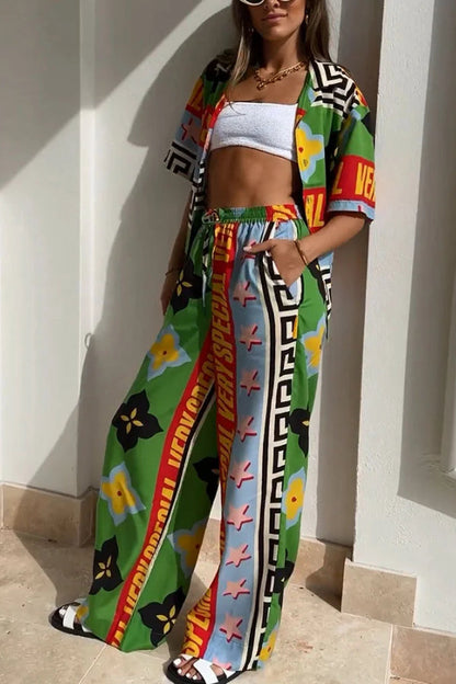 Contrast Print Two Piece Set