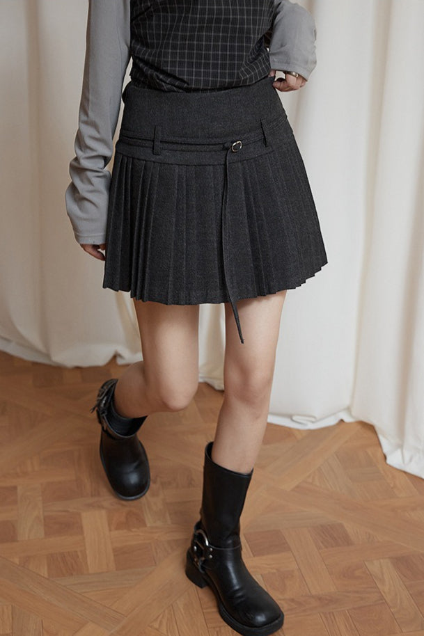 Wool Pleated High Waist Skirt