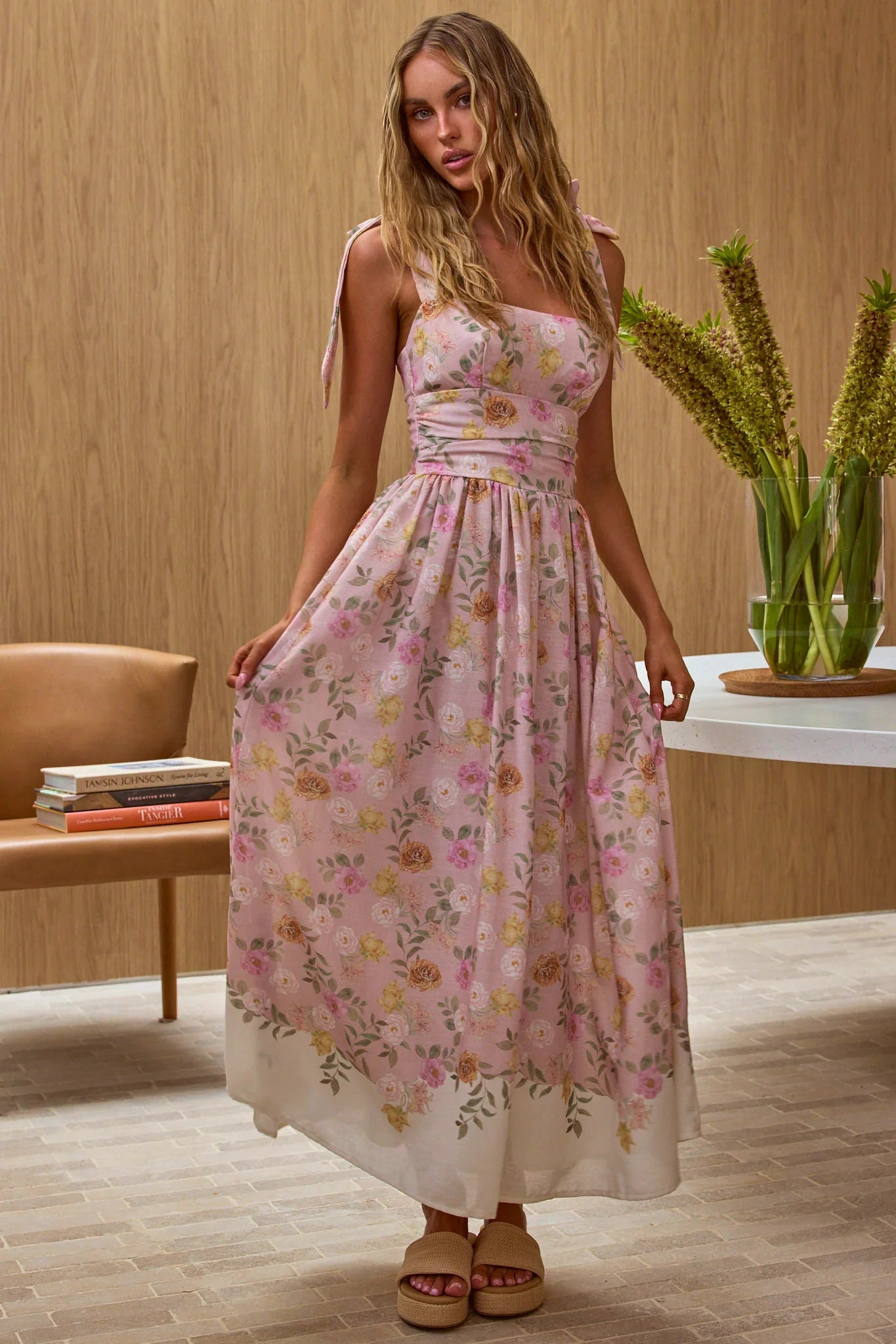 Dua Tied Shoulder Maxi Dress Peach