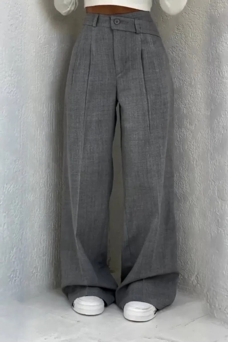 Button High Waist Long Fluid Pants