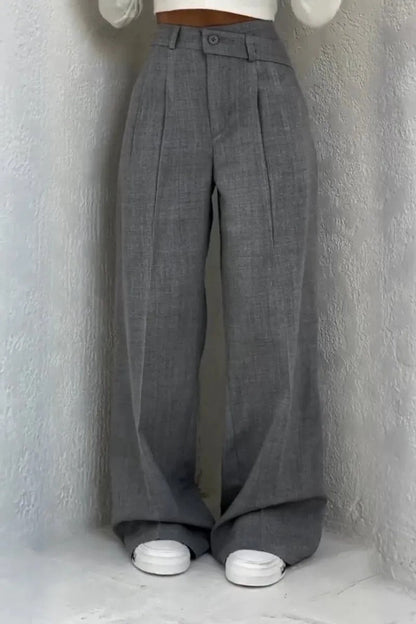 Button High Waist Long Fluid Pants