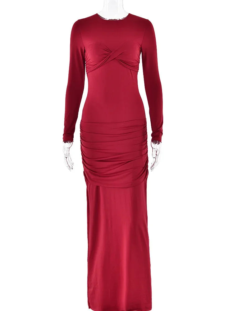 Autumn Pleated Long Dress for High Waist Slim Patchwork Party Dress Gown ’s Maxi Dress New