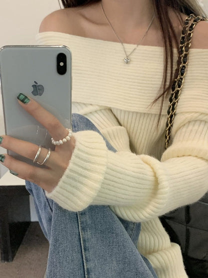 Color Off Shoulder Sweater