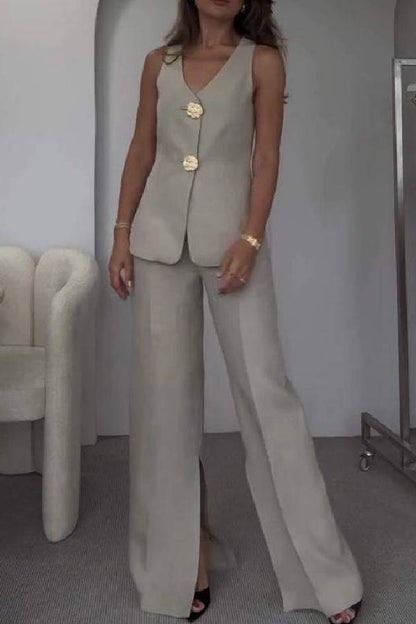 Color Sleeveless Vest & Suit Pants Two-piece Set