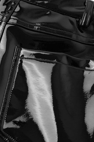 High Shine Pu Leather Slim Straight Pants