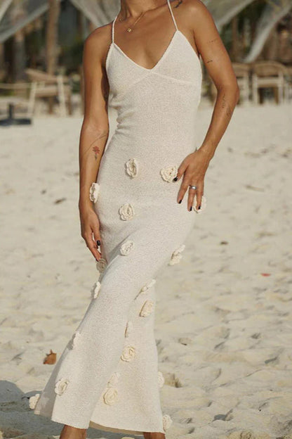 Knit Backless Lace-up Fitted Maxi Dress