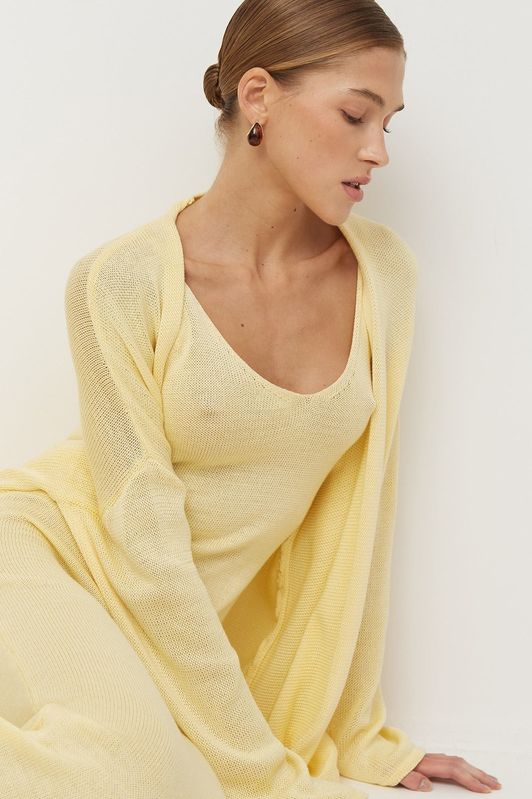 V Neck Cotton Knit Bodycon Two Piece Set