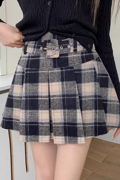 Wool Plaid Pleated Skirt