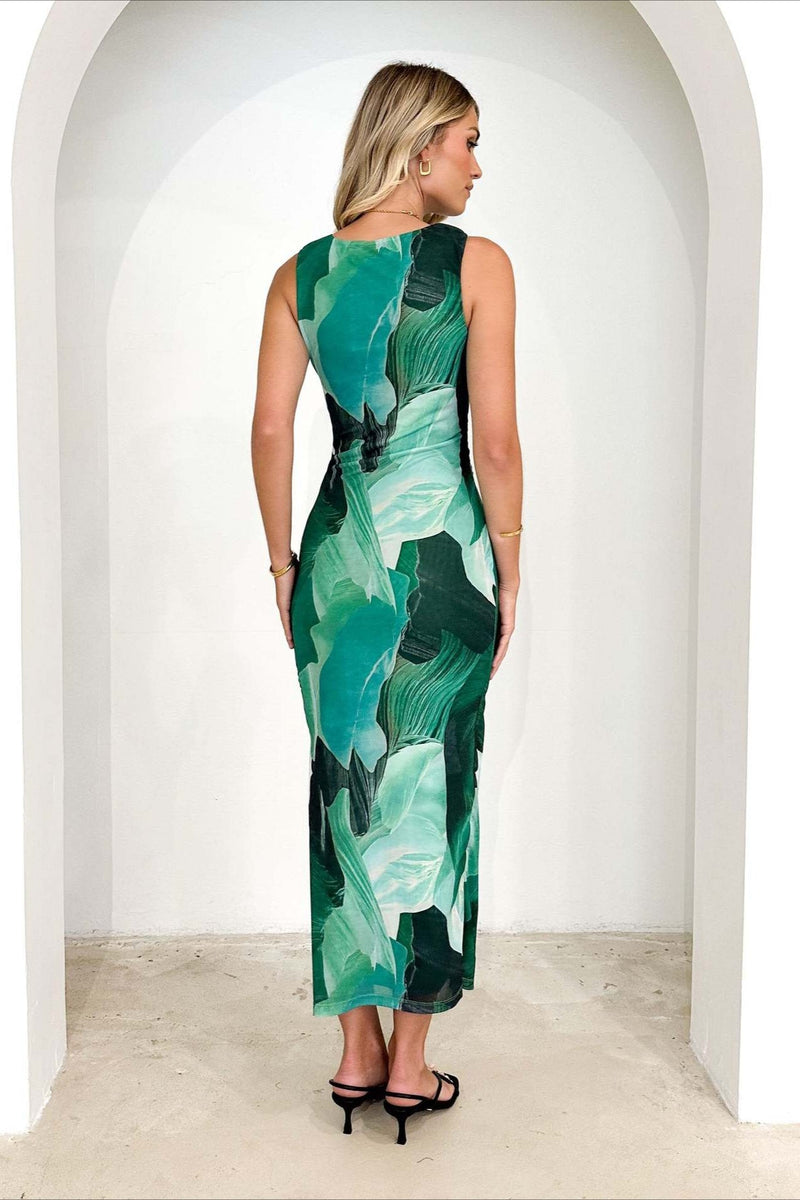 Print Waist Slimming Maxi Dress