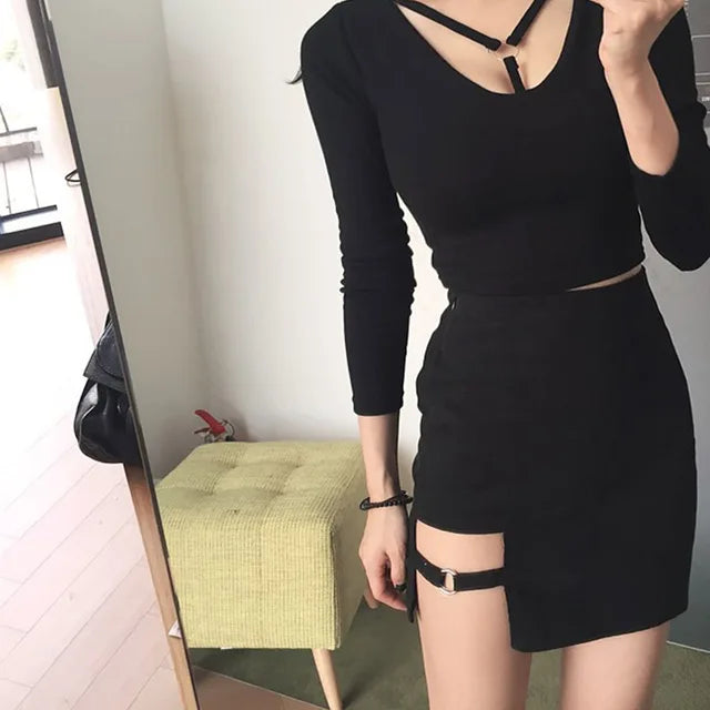 Korean Style Black Package Hip Skirts Irregular Hem Pencil Micro Mini Skirt Slim Party Skirts