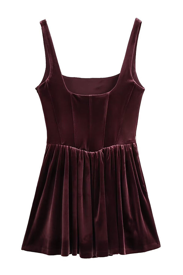 Velvet Square Neck Slim Fit Mini Dress