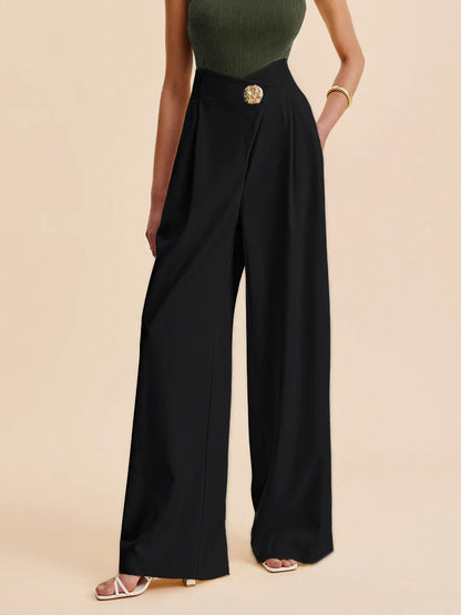 Embellished High-waist Wide-leg Pants