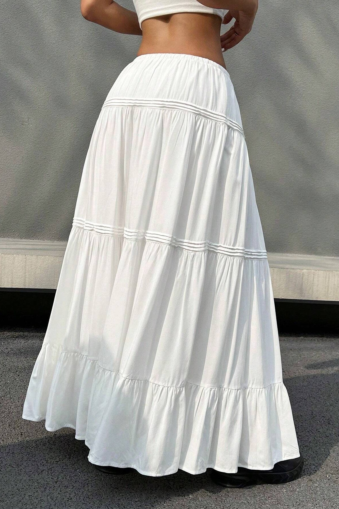 White Tiered Midi Skirt