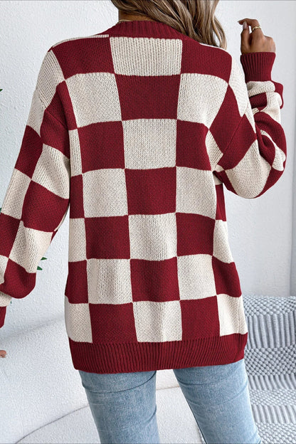 Plaid Knit Loose Cardigan