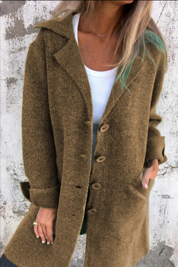Color Lapel Pocket Single Breasted Midi Coat