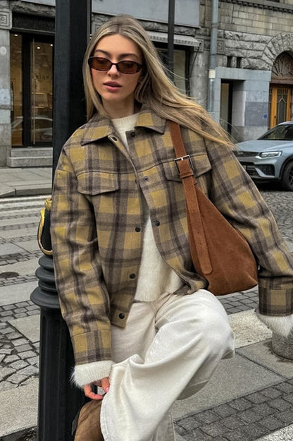 Loose Plaid Wool Coat