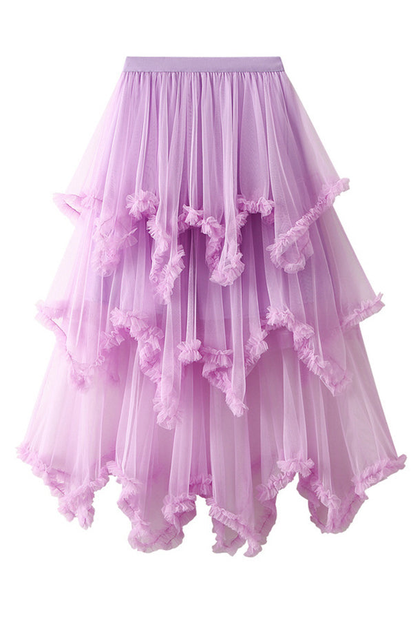 Cake Skirt Mid-length High Waist Big Swing Fluffy Fairy Gauze Dress Long Skirt