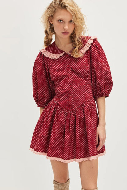 Polka Dot Peter Pan Collar Puff Sleeve Mini Dress