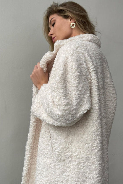 Office Lapel Plush Long Sleeve Coat