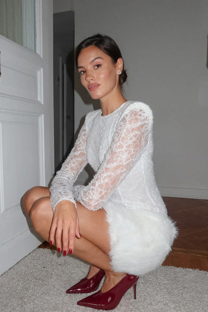 Lace Knit Slim Long Sleeve Mini Dress