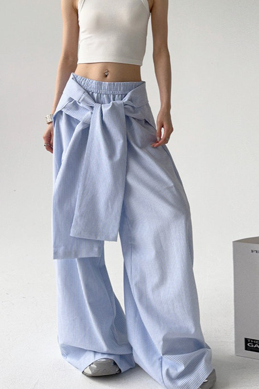 Striped Tie Waist Wide Leg Pants