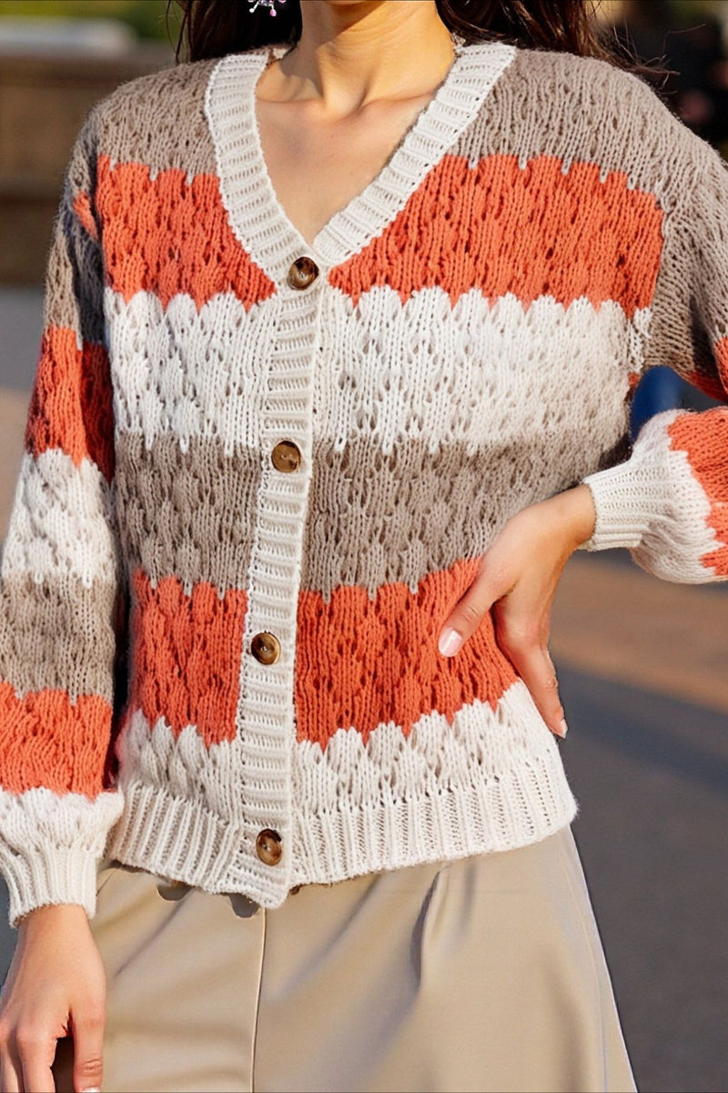 Color Block V-neck Loose Sweater