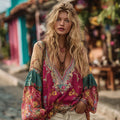 Women's Bohemian Floral Embroidery Art Linen Blend Shirt elevenforest