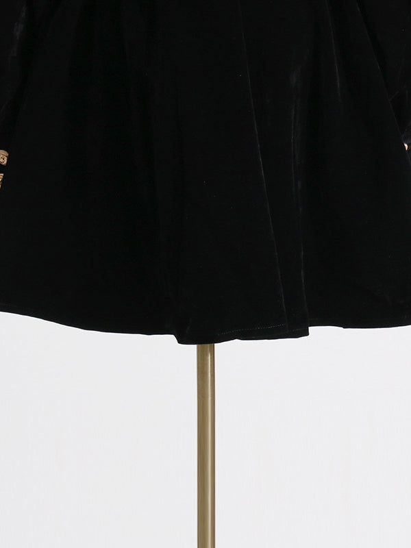 Loose Puff Sleeves Embroidered Tied Waist V-neck Mini Dresses