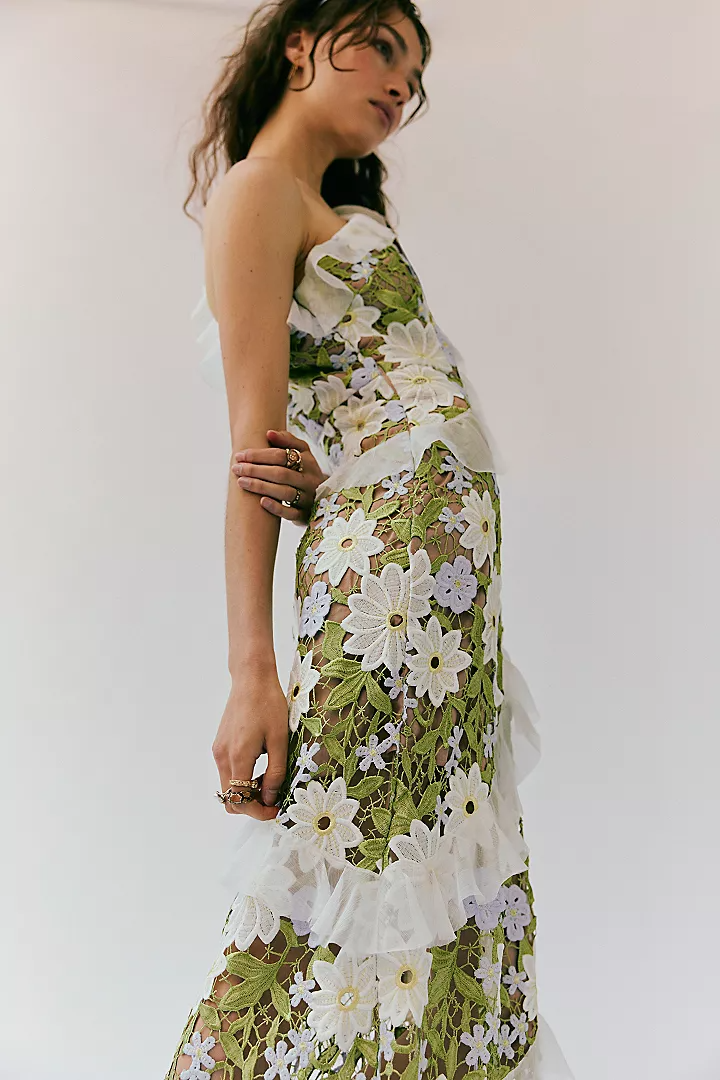 Melissa One Shoulder Embroidered Maxi Dress
