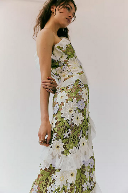 Melissa One Shoulder Embroidered Maxi Dress