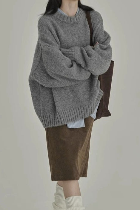Minimalist Retro Crewneck Color Loose Fit Knit Sweater