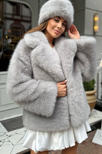 Color Cropped Fur Coat