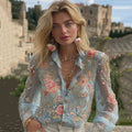 Women's Vintage Floral Art Button Casual Long Sleeve Shirt elevenforest
