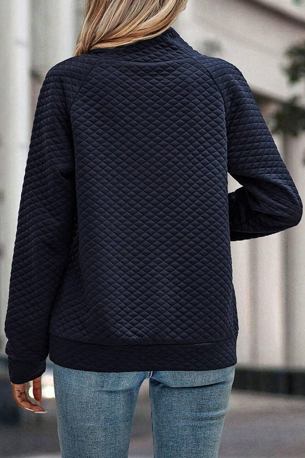 Color Plaid Turtleneck Button Sweatshirt