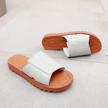Summer Flat Retro Leather Slippers