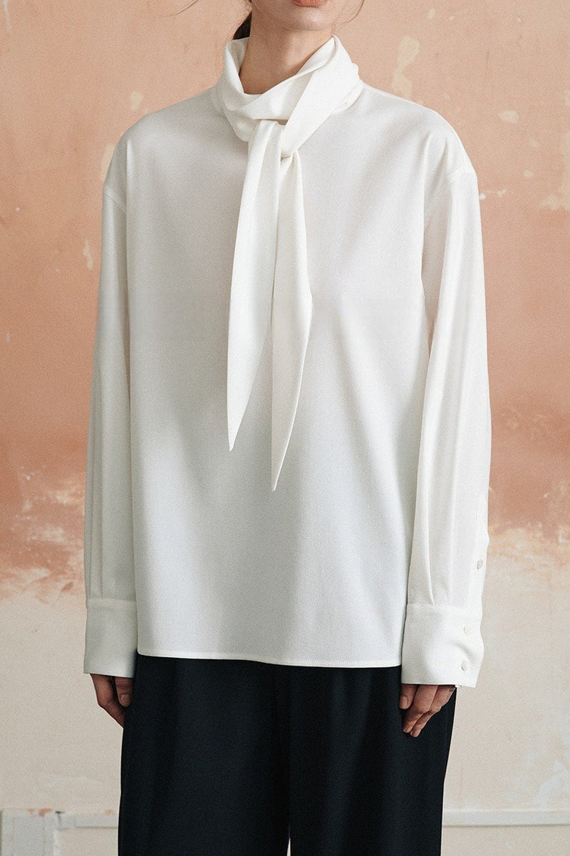 Lightweight Draped Tie Neck Blouse