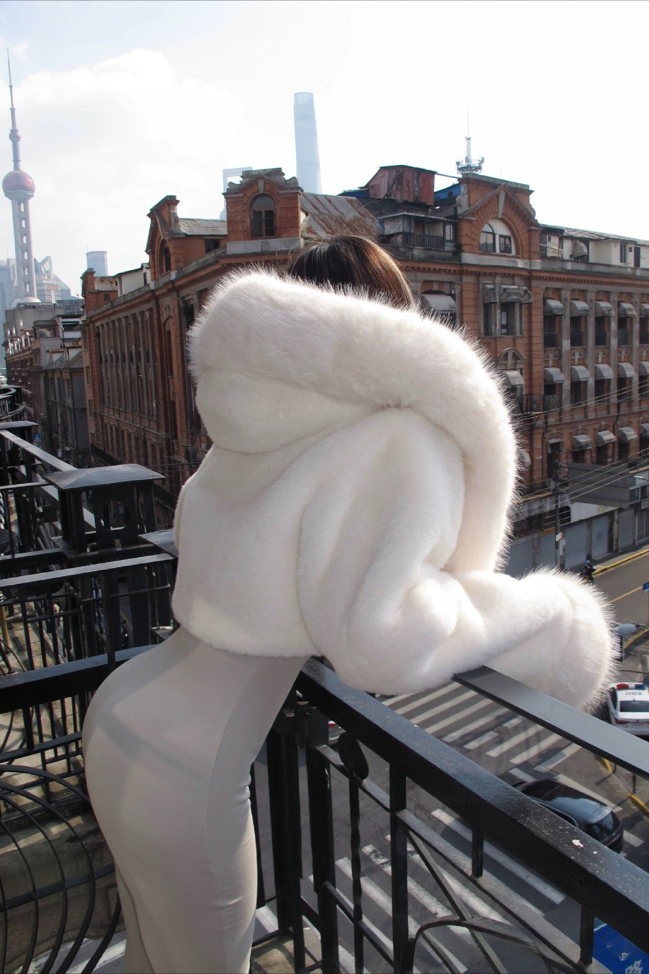 Color Plush Warm Short Hooded Coat