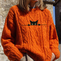 Women's Casual Funny Black Cat Print Sweater artswardrobe
