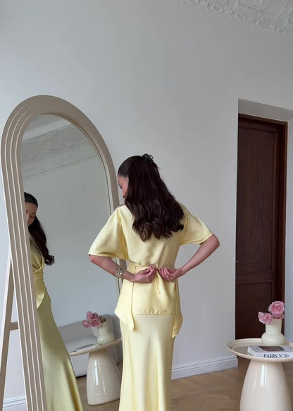 Sierra - Satin Two-piece Skirt and Blouse Set