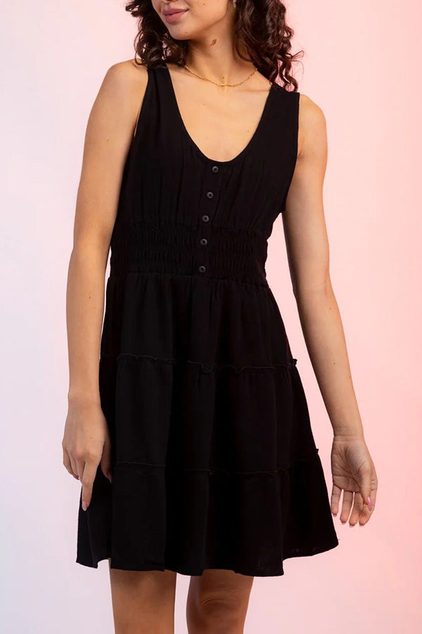 U-neck Elastic Waist Sleeveless Mini Skirt