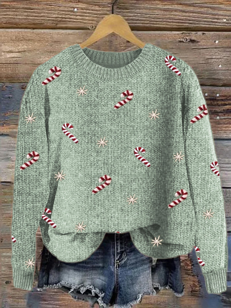 Comstylish Christmas Candy Canes Snowflakes Crochet Cozy Sweater